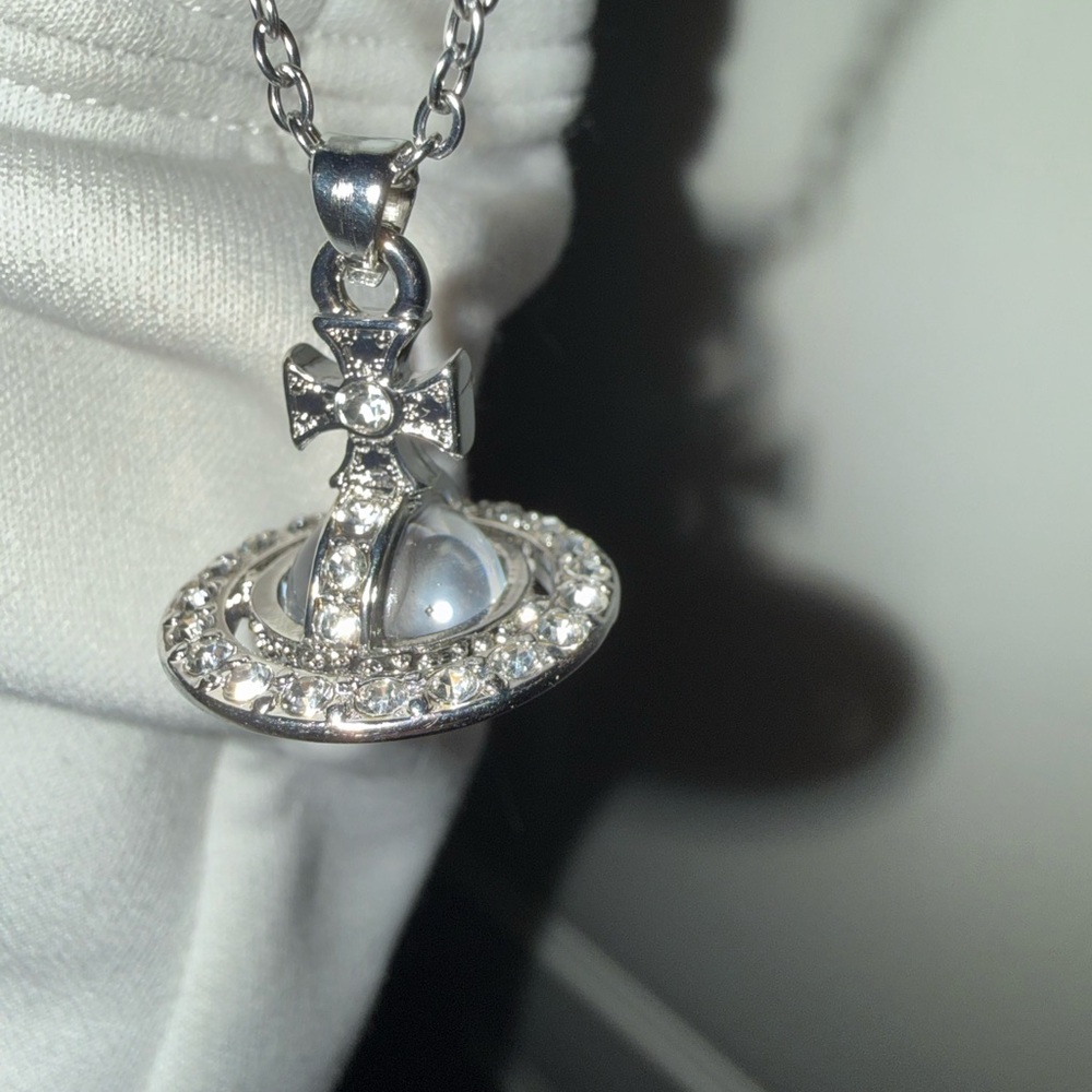 Vivienne Westwood Silver Orb Pendant Necklace with Crystal Accents